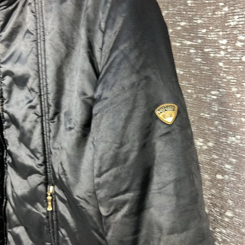 Vintage Post Card Puffy Zip Up Italy Ski Winter‎ Black Jacket Coat Size 10